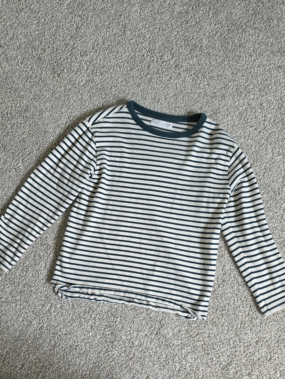 Zara Forest Green and White Striped Long Sleeve Tee
